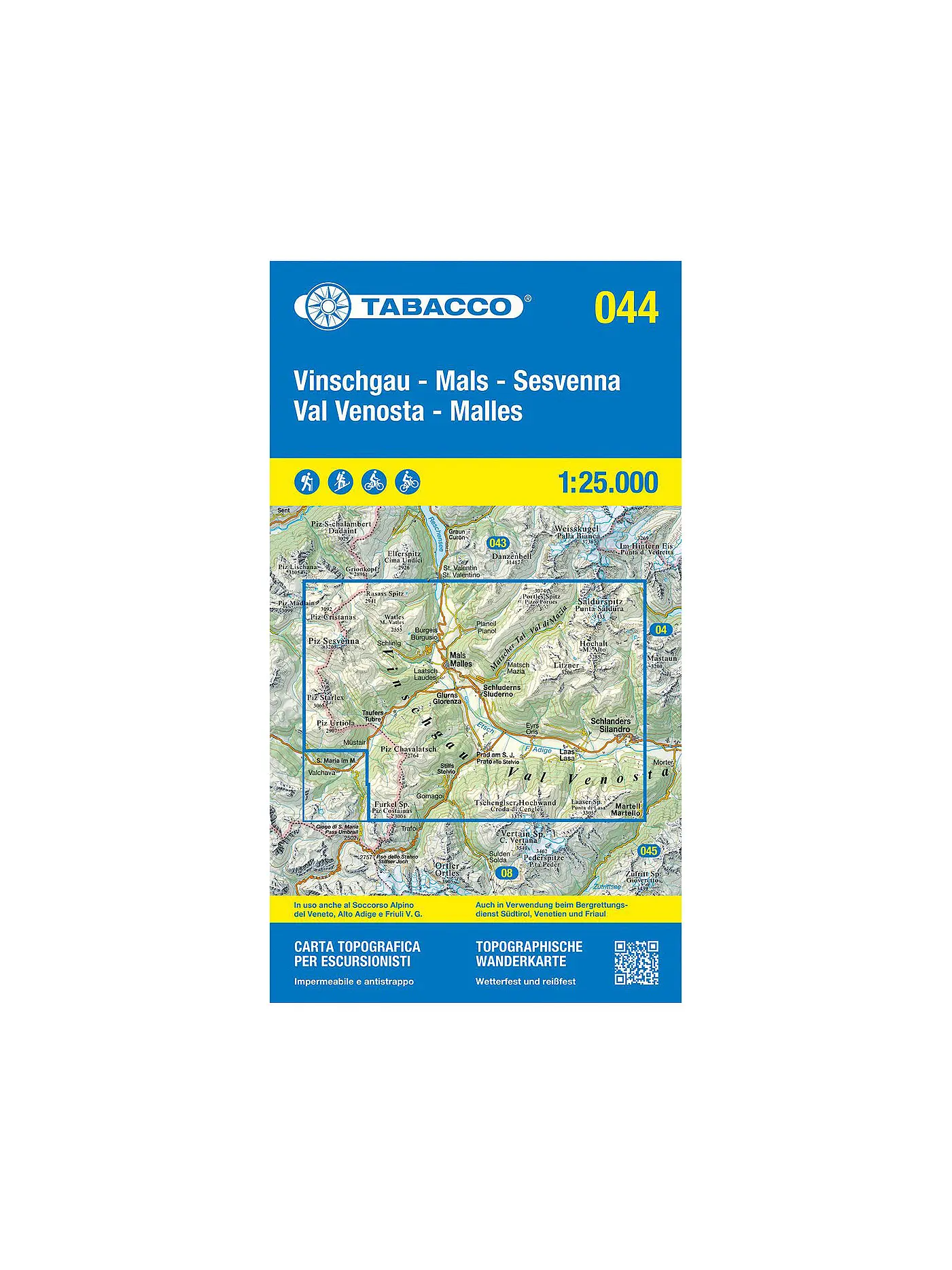 TABACCO | Wanderkarte 044, Vinschgau/Val Venosta, Mals/Malles, Sesvenna 1:25.000 | 